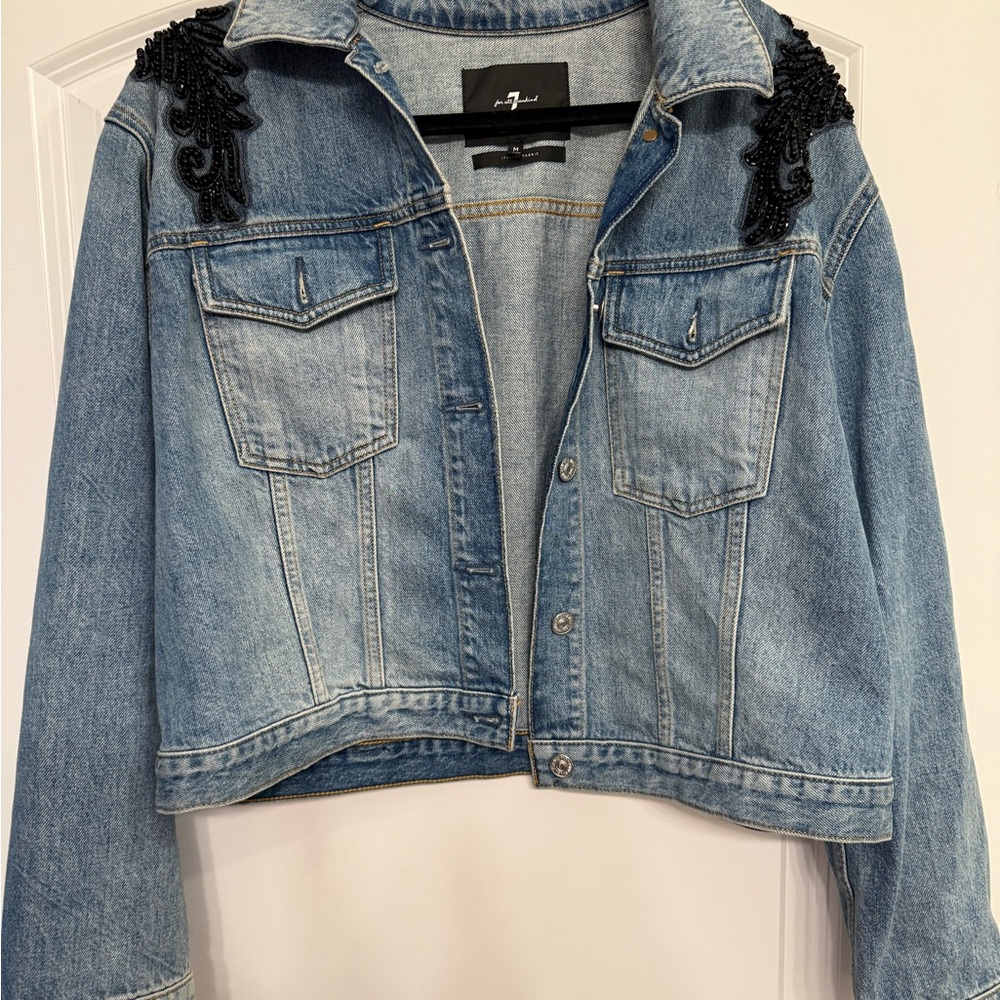 Denim Jacket with Black Embellishments